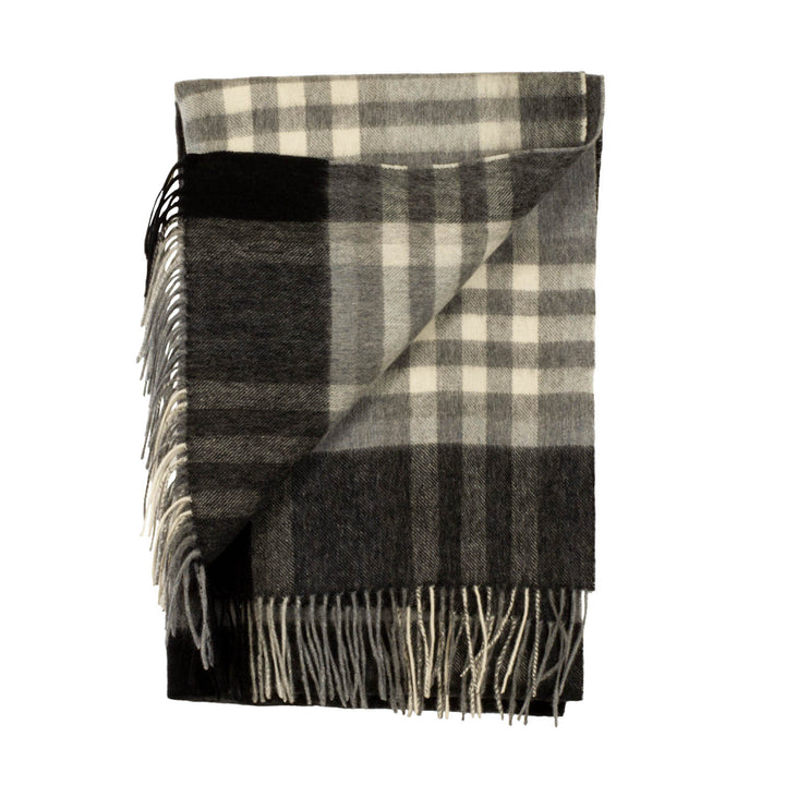 90/10 Tartan Cashmere Blanket Scarf  Black