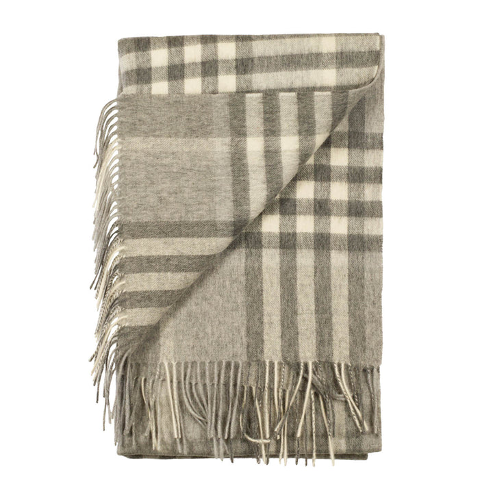 90/10 Tartan Cashmere Blanket Scarf  Grey
