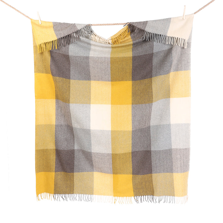 Block Check Herringbone Blanket Grey Ochre