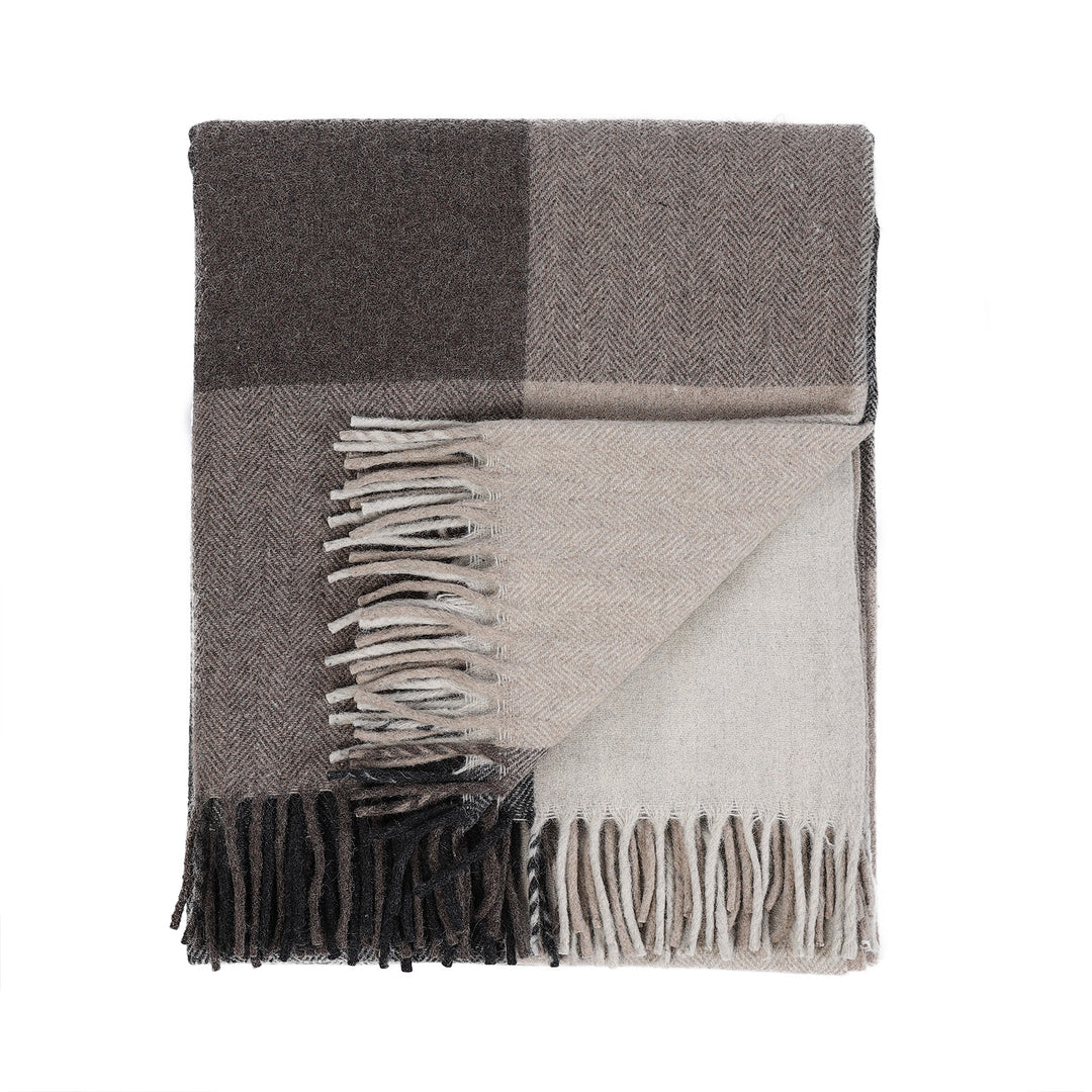 Block Check Herringbone Blanket Natural Taupe
