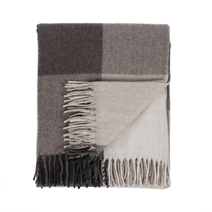 Block Check Herringbone Blanket Natural Taupe