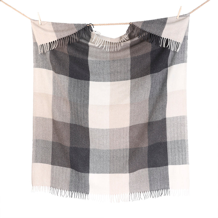 Block Check Herringbone Blanket Natural Taupe